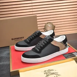 Burberry Black Beige Suede And Leather Upper Check Fabric Panel Lifestyle Sneakers