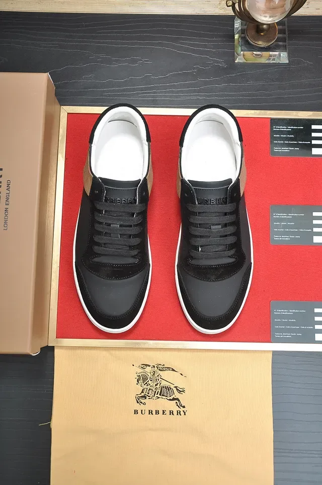 Burberry Noir Beige Daim et Cuir Supérieur Panneau Tissu à Carreaux Sneakers Lifestyle 4
