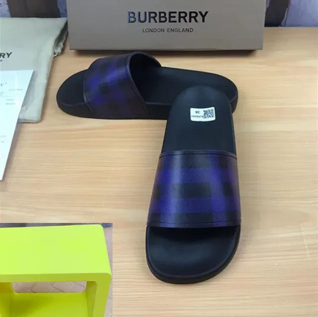 Burberry Black Blue Molded Rubber Sole Translucent Check-Pattern Strap Slippers 3