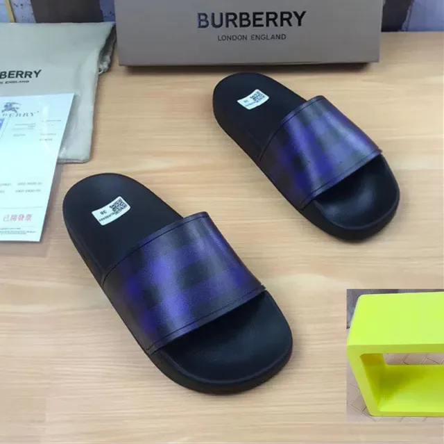 Burberry Black Blue Molded Rubber Sole Translucent Check-Pattern Strap Slippers 6