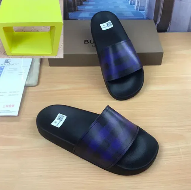 Burberry Black Blue Molded Rubber Sole Translucent Check-Pattern Strap Slippers 8
