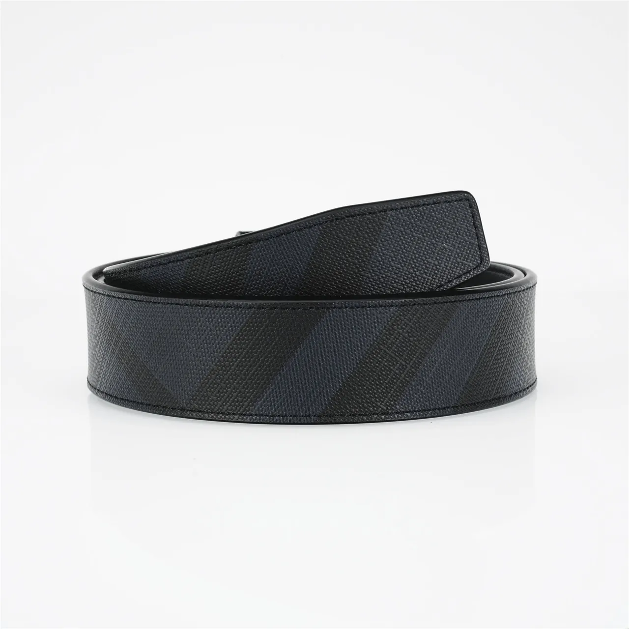 Burberry Black Silver Textured Diagonal Check Pattern Leather Belt 3