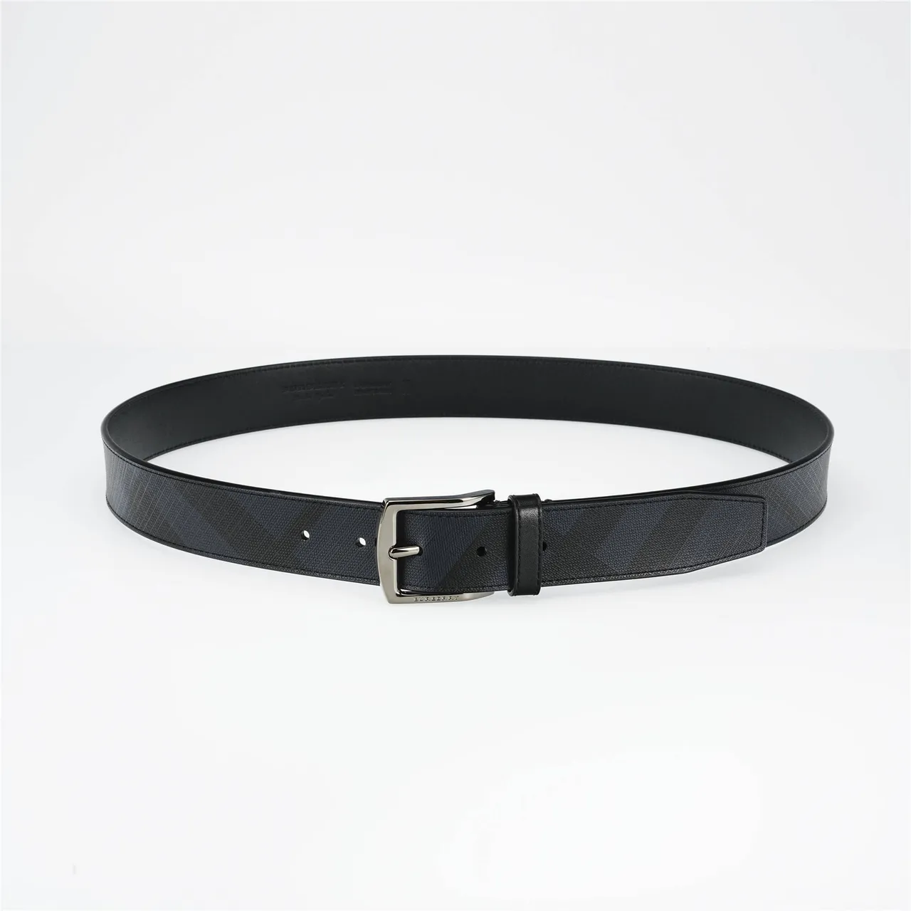 Burberry Black Silver Textured Diagonal Check Pattern Leather Belt 9
