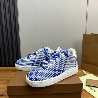 Burberry Blue and White Striped Knit Low-Top Sneakers