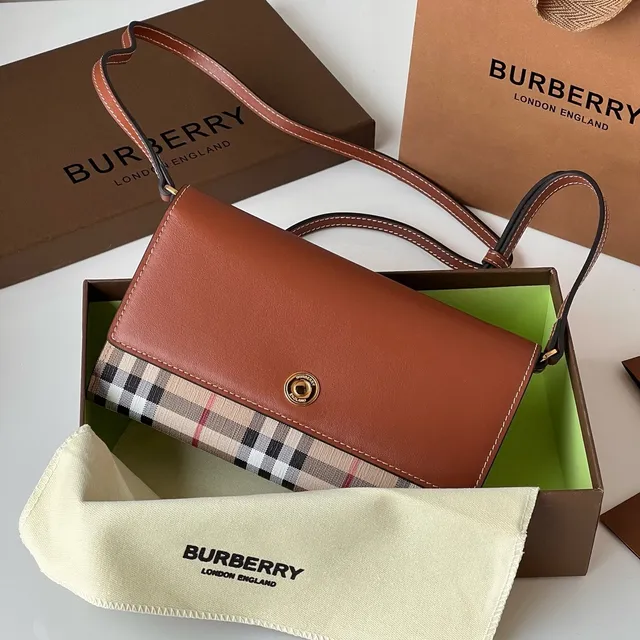 Burberry Brown Beige Flap-Top Two-Tone Crossbody Bag 8