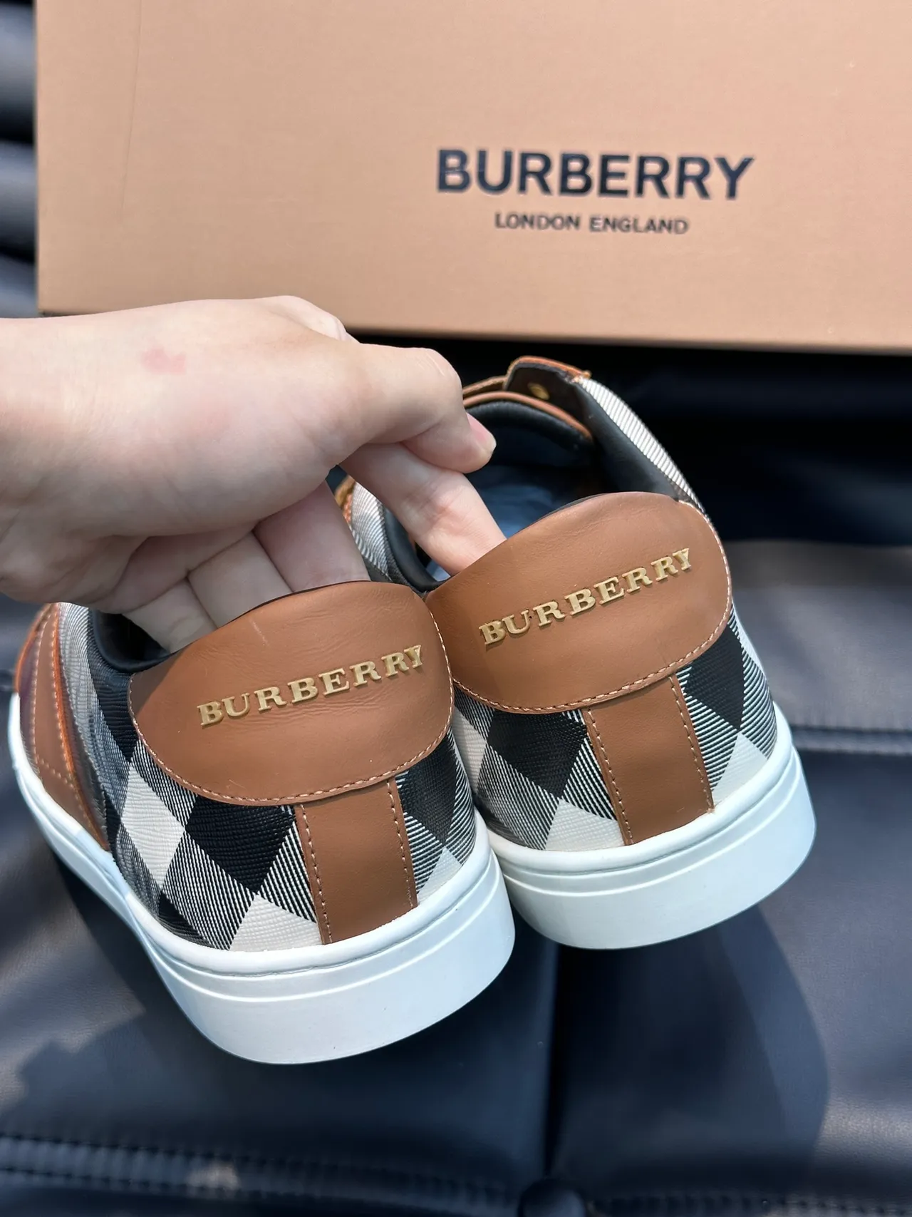Burberry Marron Beige Maison Check Panneau Cuir Tan Overlays Lifestyle Sneakers 3
