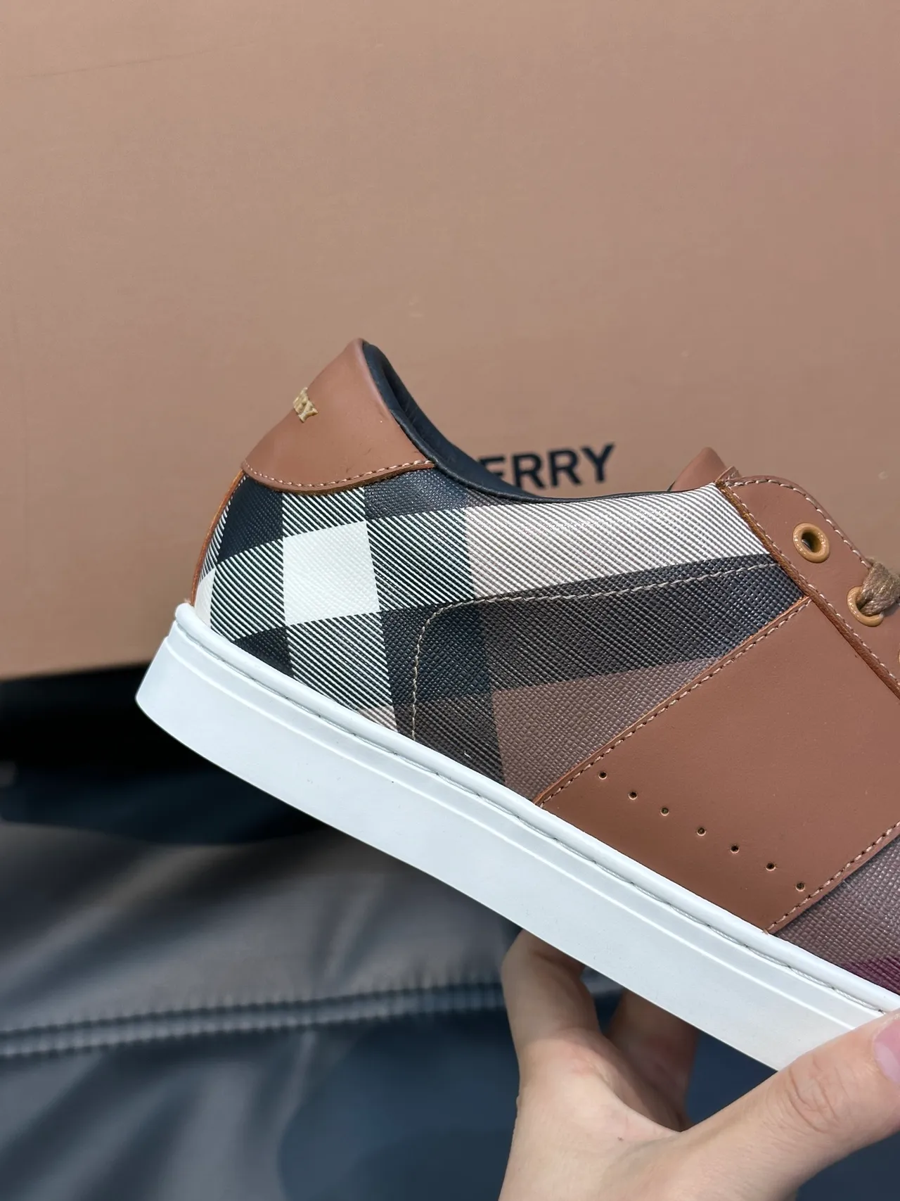 Burberry Marron Beige Maison Check Panneau Cuir Tan Overlays Lifestyle Sneakers 4