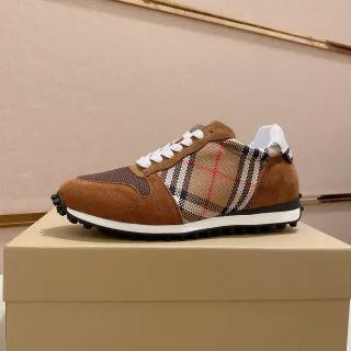 Burberry Brown Beige Suede And House Check Textile Upper Mesh Toe Overlay Lifestyle Sneakers