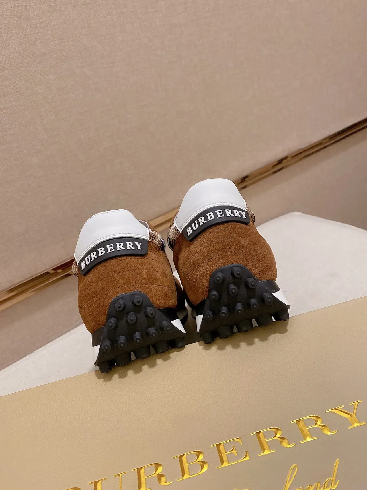 Burberry Marron Beige Suede House Check Textile Upper Mesh Toe Overlay Sneakers Lifestyle 3