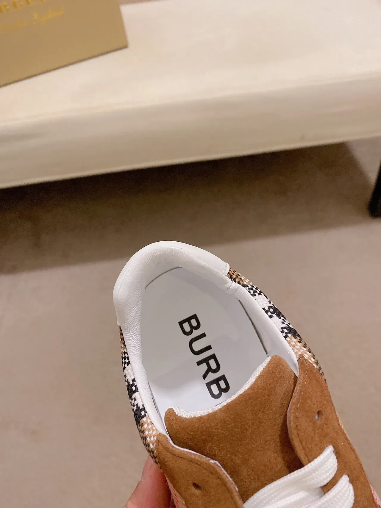 Burberry Marron Beige Suede House Check Textile Upper Mesh Toe Overlay Sneakers Lifestyle 4