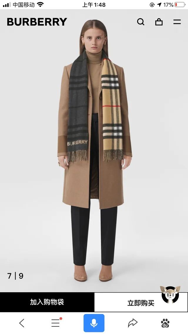 Burberry Écharpe Classique à Carreaux Bleu Marine Beige Motif Extrémités Frangées Cachemire Écharpe 3