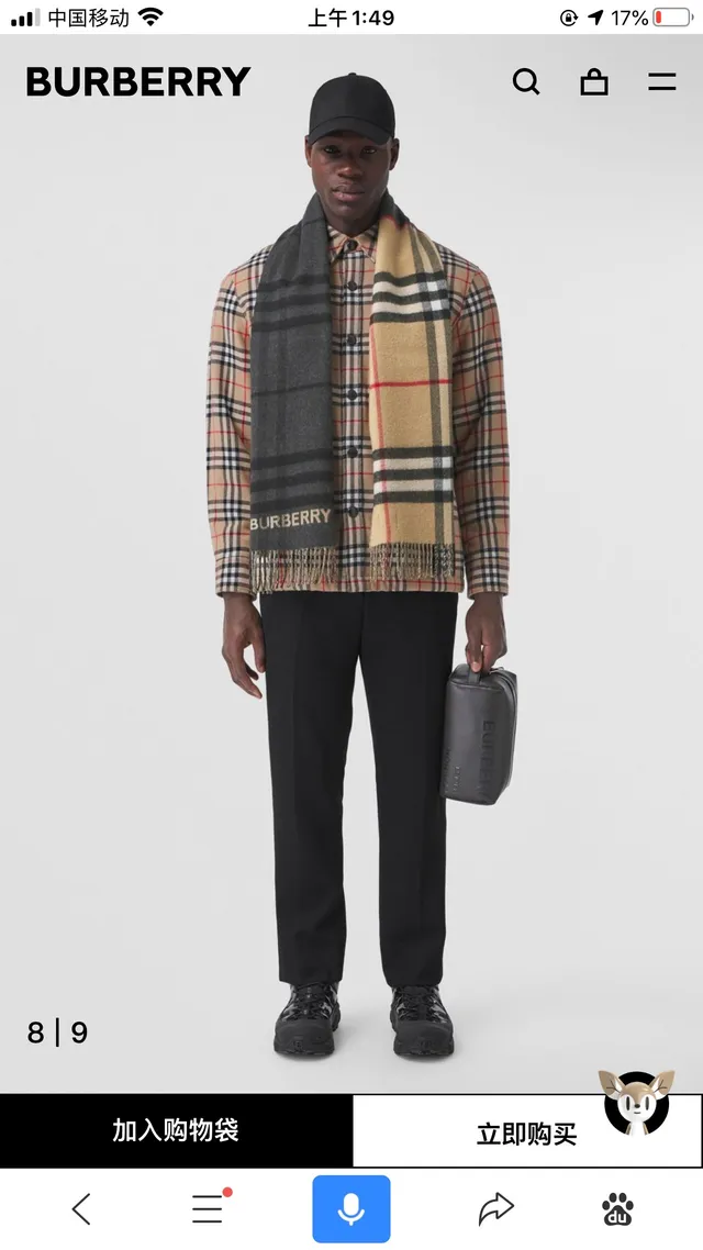 Burberry Écharpe Classique à Carreaux Bleu Marine Beige Motif Extrémités Frangées Cachemire Écharpe 4