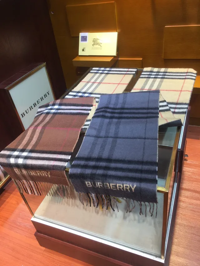 Burberry Écharpe Classique à Carreaux Bleu Marine Beige Motif Extrémités Frangées Cachemire Écharpe 5