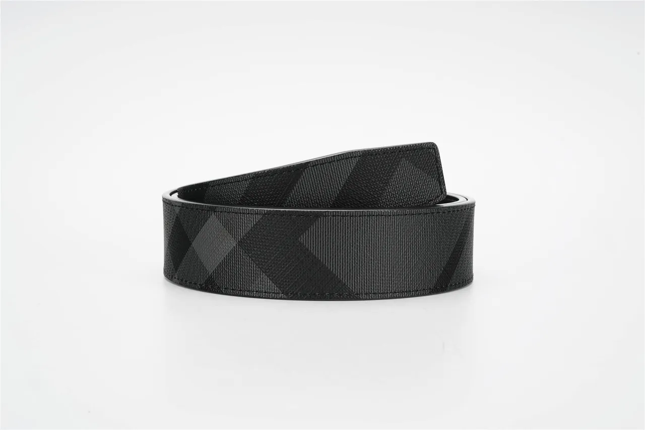 Burberry Diagonal Check Black Gray Pattern Woven Fabric Leather Belt 3