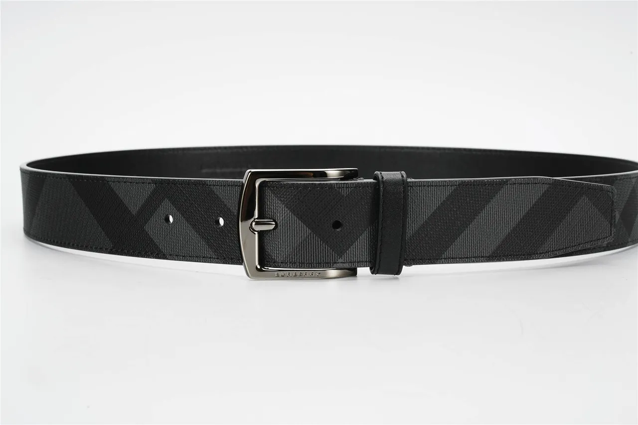 Burberry Diagonal Check Black Gray Pattern Woven Fabric Leather Belt 7