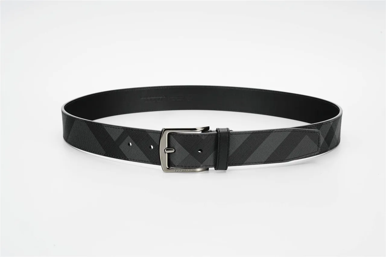 Burberry Diagonal Check Black Gray Pattern Woven Fabric Leather Belt 8