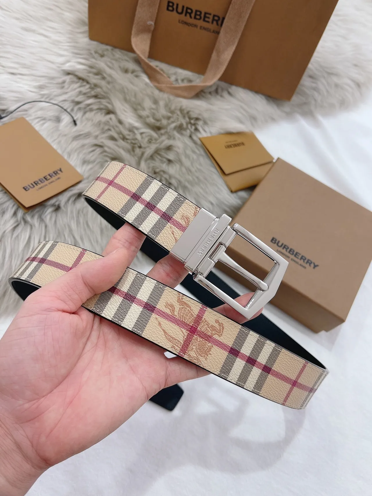 Burberry Haymarket Check Reversible Leather Belt 2
