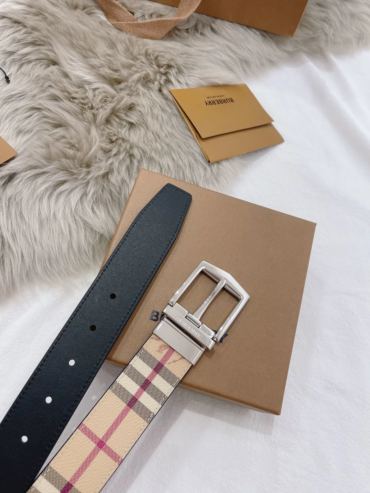 Burberry Haymarket Check Reversible Leather Belt 6