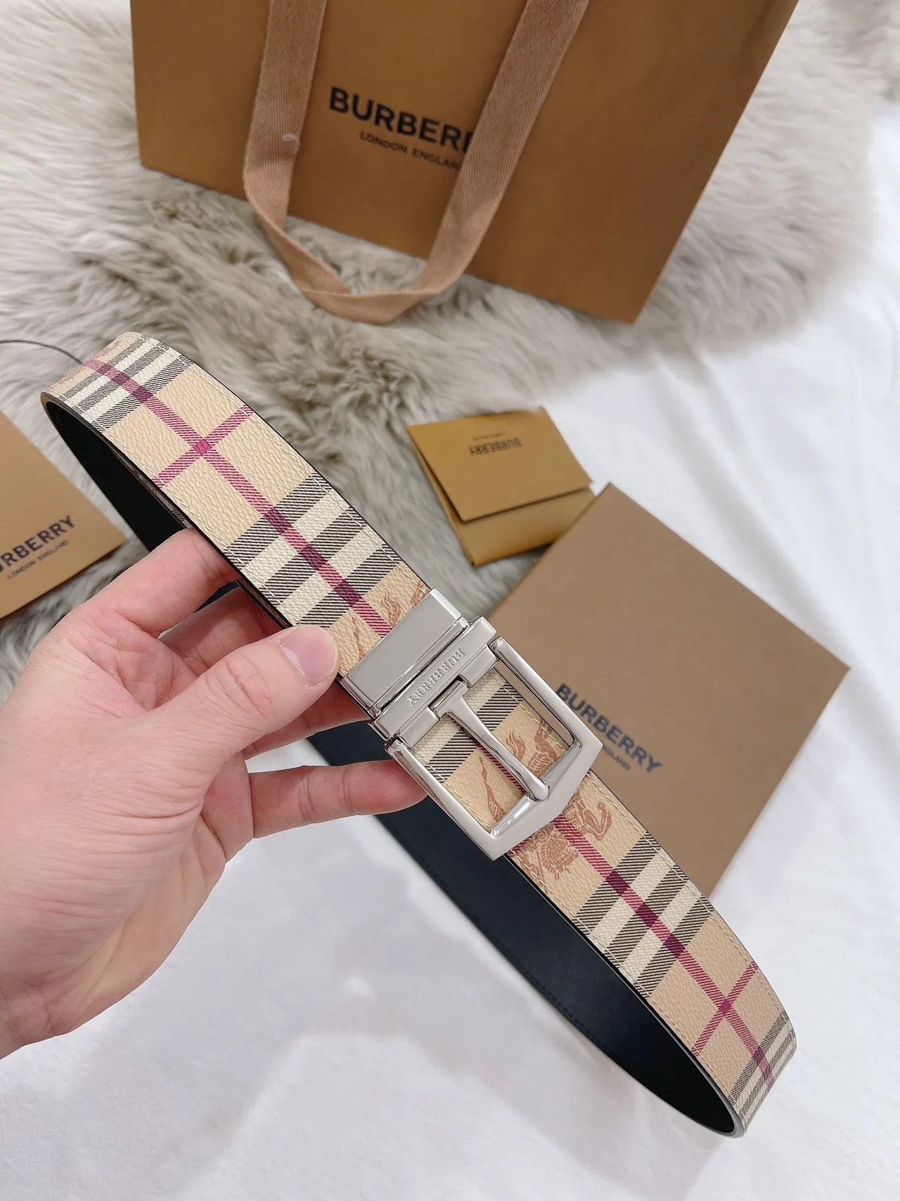 Burberry Haymarket Check Reversible Leather Belt 8
