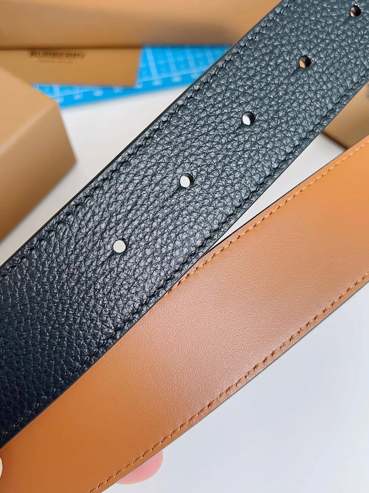 Burberry Knight Black Pebbled Leather Belt 4