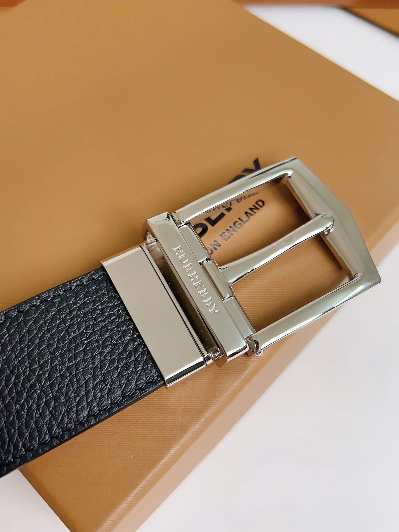 Burberry Knight Black Pebbled Leather Belt 6
