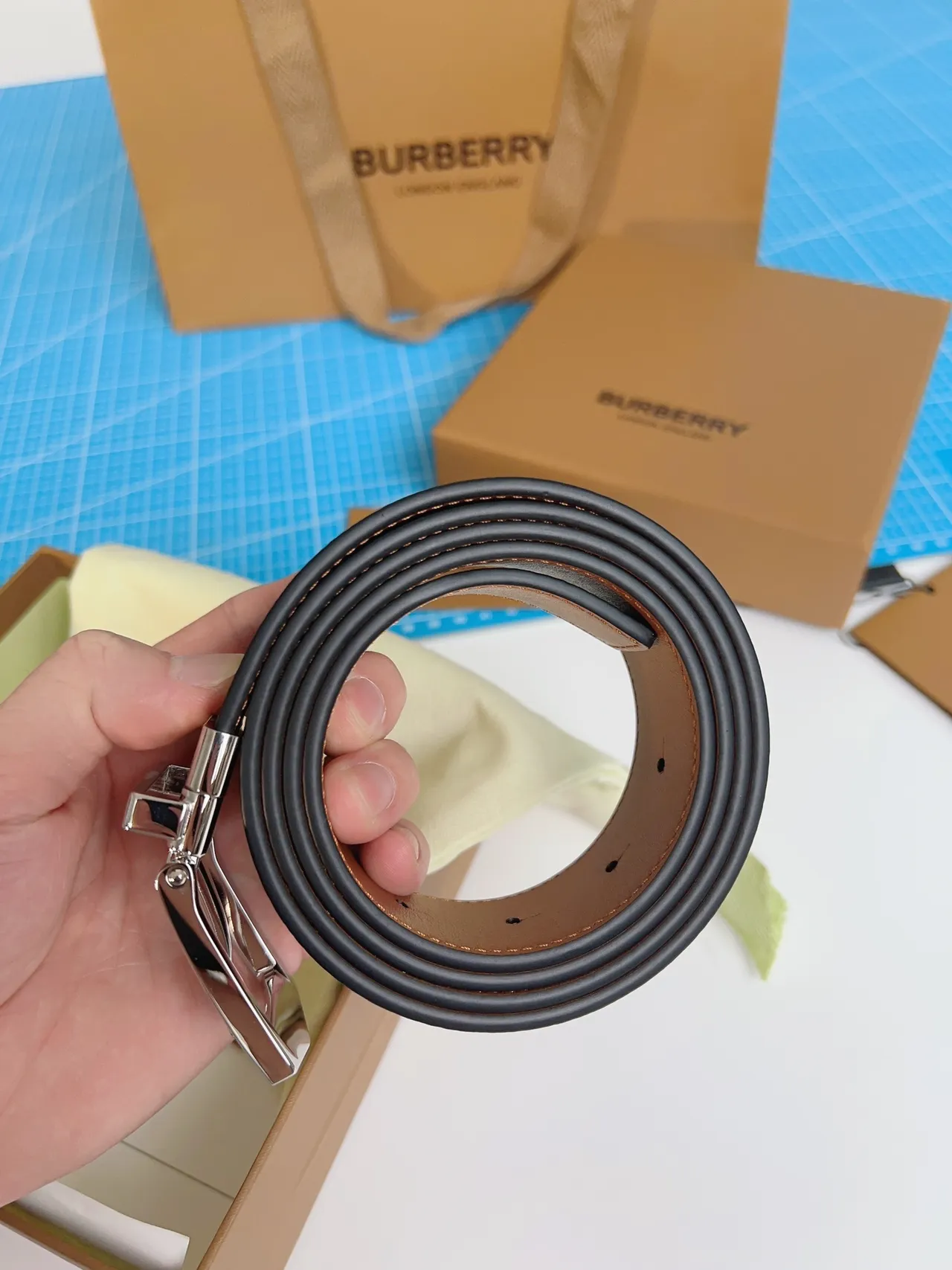Burberry Knight Black Pebbled Leather Belt 7