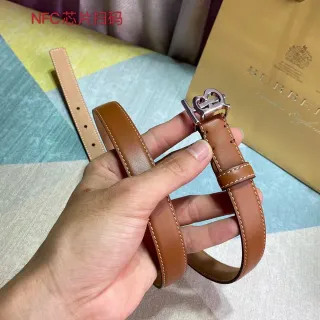 Burberry Knight Brown Beige Narrow Contrasting Topstitching Leather Belt