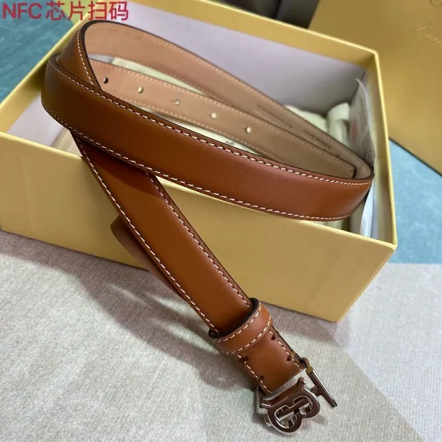 Burberry Chevalier Brun Beige Étroite Surjet Contraste Ceinture en cuir 2