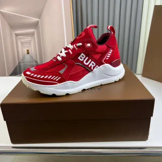 Burberry Knight Red White Sole Mixed-Material Upper Chunky Sneakers
