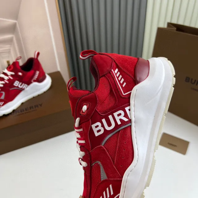Burberry Knight Red White Sole Mixed-Material Upper Chunky Sneakers 2