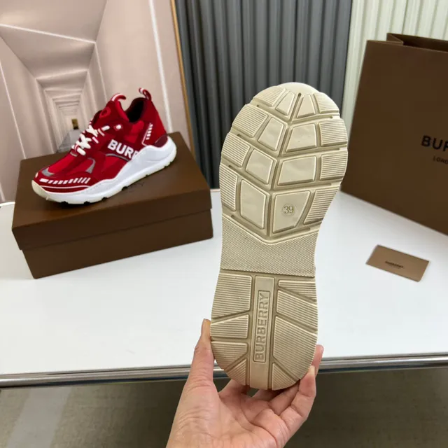 Burberry Knight Red White Sole Mixed-Material Upper Chunky Sneakers 3