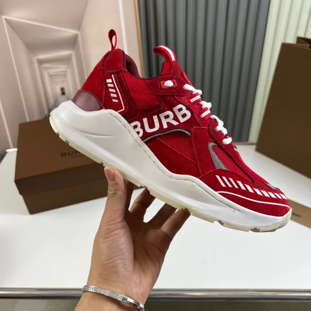 Burberry Knight Red White Sole Mixed-Material Upper Chunky Sneakers 4