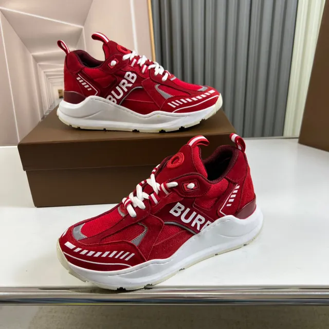 Burberry Knight Red White Sole Mixed-Material Upper Chunky Sneakers 7