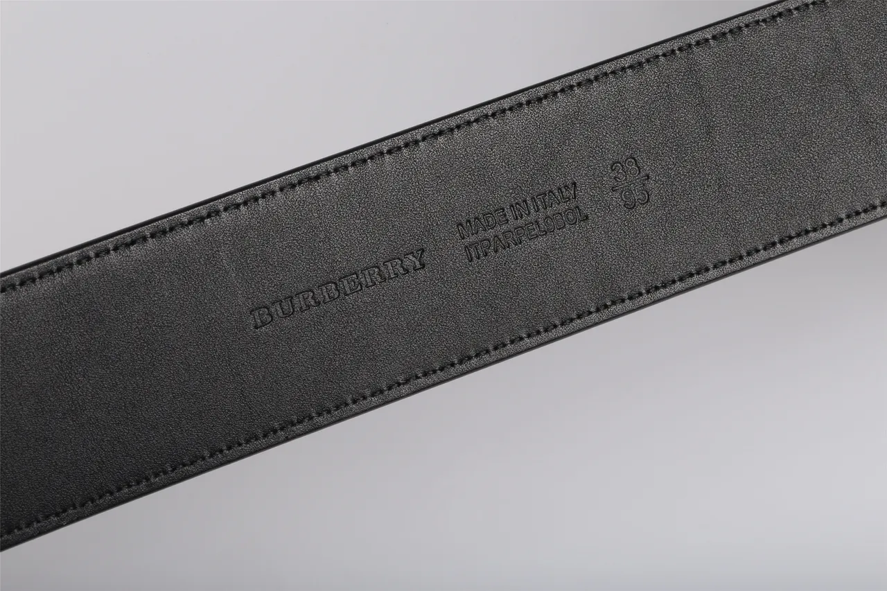 Burberry Navy Black Geometric Check Pattern Polished Rectangular Buckle Leather Belt 5