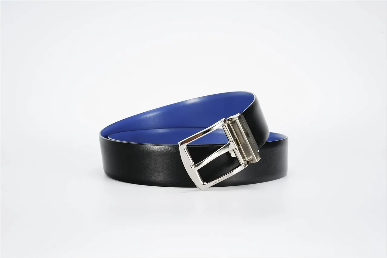 Burberry Reversible Belt Black Blue Two-Tone Leather Belt 5