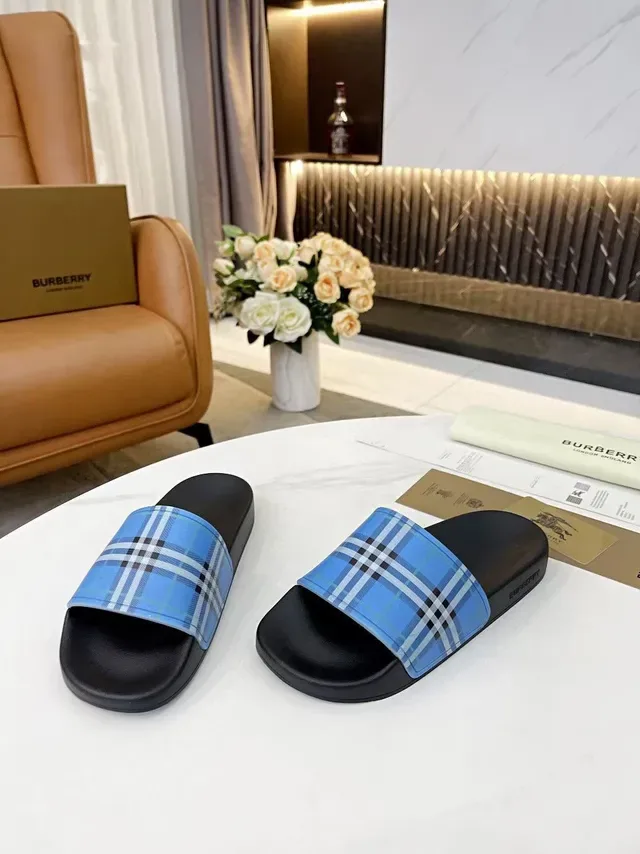 Burberry Slide Black Blue Single-Strap Slippers 2