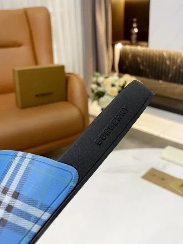 Burberry Slide Black Blue Single-Strap Slippers 4