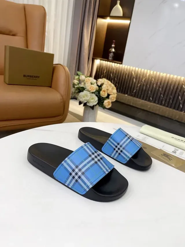 Burberry Slide Black Blue Single-Strap Slippers 5