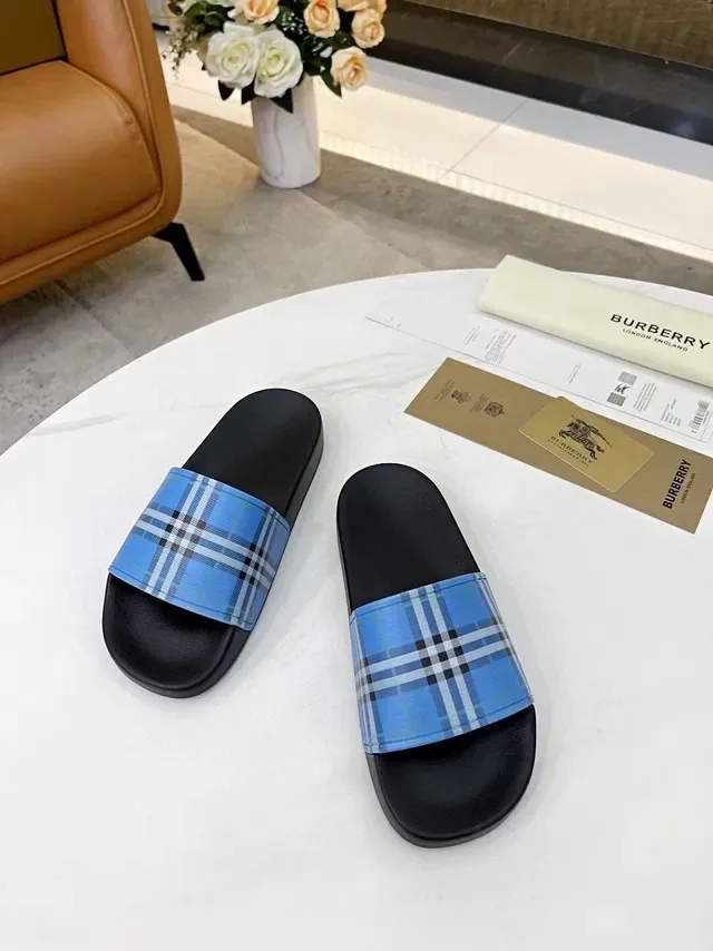 Burberry Slide Black Blue Single-Strap Slippers 6
