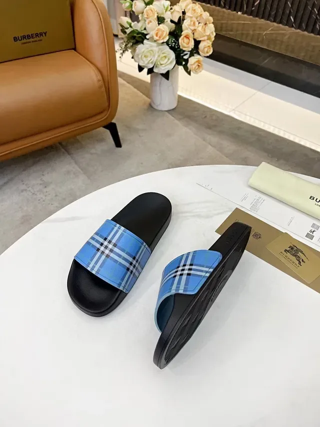 Burberry Slide Black Blue Single-Strap Slippers 9