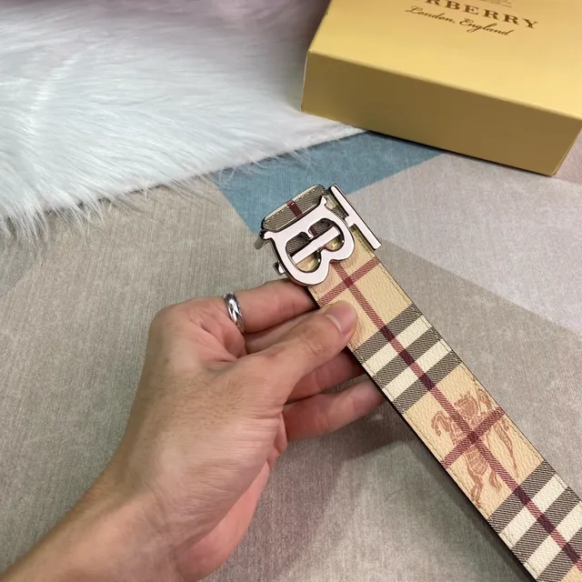 Burberry TB Ceinture Beige Rouge Noir à Carreaux en Cuir 2
