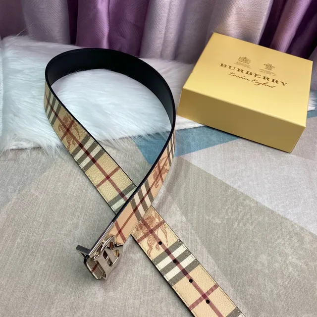 Burberry TB Ceinture Beige Rouge Noir à Carreaux en Cuir 4