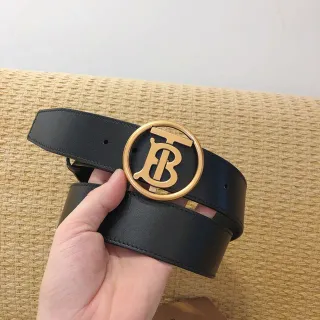 বার্বেরি TB Belt কালো চামড়া সোনালি টোন বাকল চামড়া বেল্ট