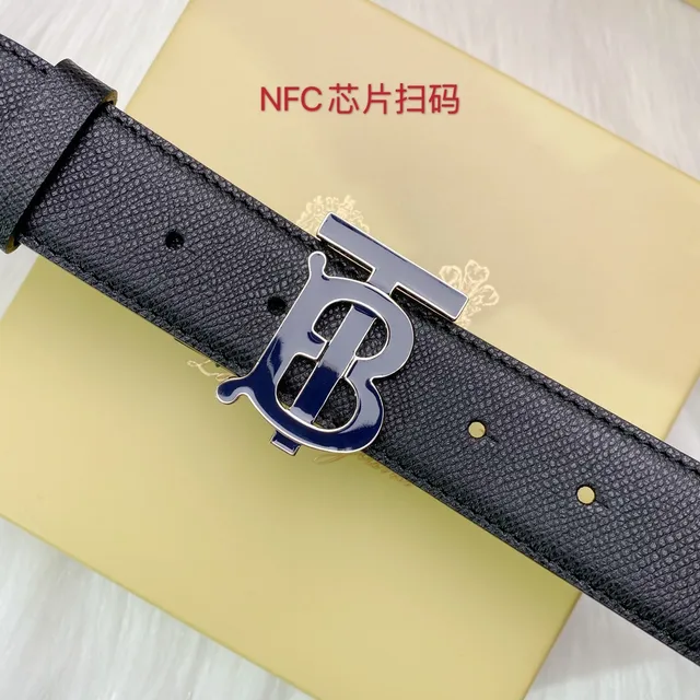 Burberry TB Ceinture Noir Argenté Texturé Boucle Monogramme Ceinture Cuir 2