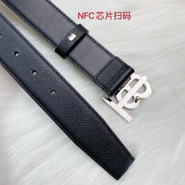 Burberry TB Ceinture Noir Argenté Texturé Boucle Monogramme Ceinture Cuir 4