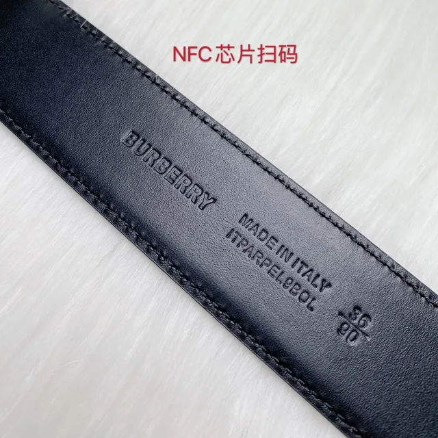 Burberry TB Ceinture Noir Argenté Texturé Boucle Monogramme Ceinture Cuir 6