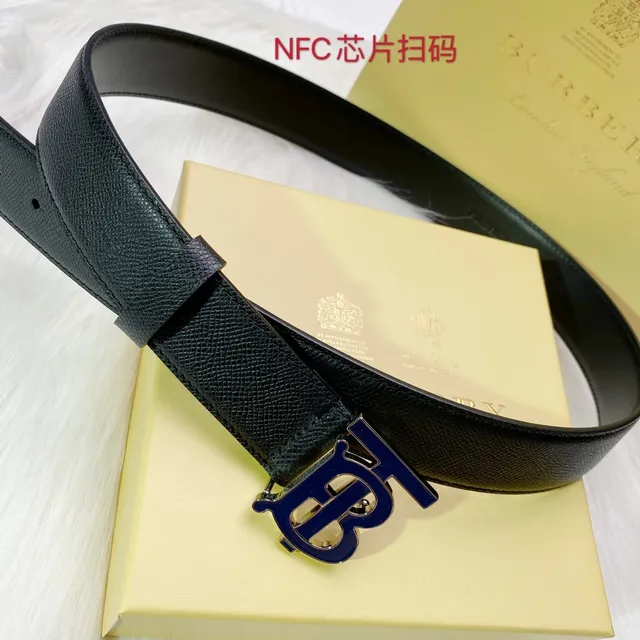 Burberry TB Ceinture Noir Argenté Texturé Boucle Monogramme Ceinture Cuir 7
