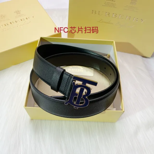Burberry TB Ceinture Noir Argenté Texturé Boucle Monogramme Ceinture Cuir 8