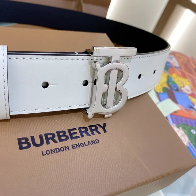 Burberry TB Belt حزام جلد أبيض مصفر وأسود قابل للعكس 3