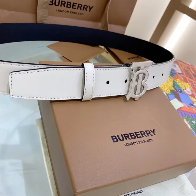Burberry TB Belt حزام جلد أبيض مصفر وأسود قابل للعكس 4